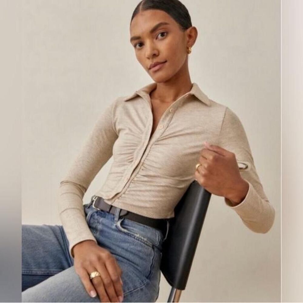 Reformation Women's Grey and Tan Blouse